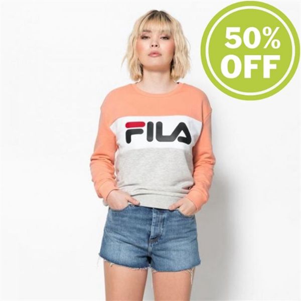 Fila Leah Crew Shirt Light Women's Sweatshirts - Light Grey/White,NZ 81-4639